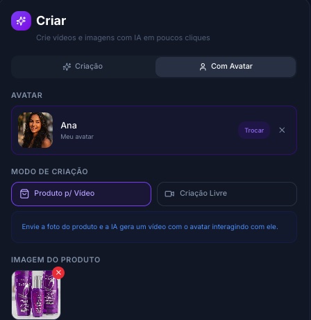 Interface do PipClip criando vídeo com avatar