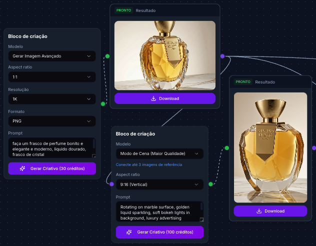 Interface de criação de vídeos a partir de fotos de produtos